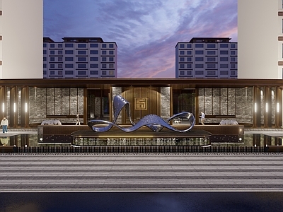 现代轻奢入口大门 现代小区大门 轻奢小区大门 小区入口大门 现代大门水景