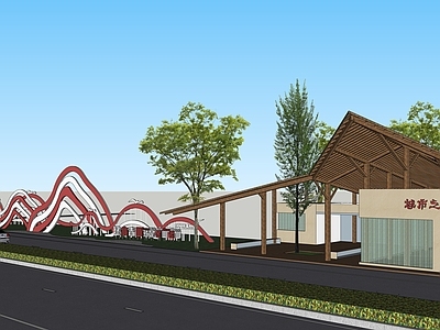 现代新中式口袋公园 城市驿站 城市口袋公园 城市构筑物 现代构筑青山绿 城市之窗