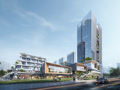 现代美式商场建筑 街区商业 公寓 酒店 办公 产业孵化中心