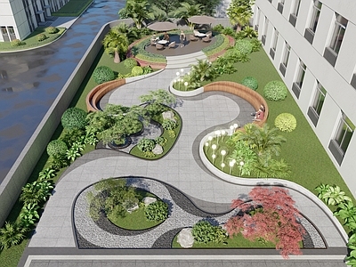 现代新中式屋顶花园 现代屋顶花园 曲线屋顶花园 新中式枯山水