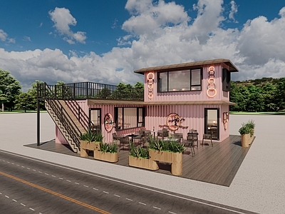 现代奶茶店 现代工业风集装箱 奶茶店 小吃店 咖啡厅