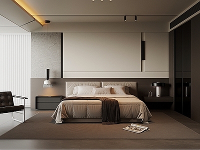 现代意式家居卧室 现代意式卧室 双人床 衣柜