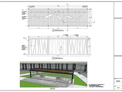 现代廊架 特色廊架 仿竹林效果廊架 钢结构廊架 施工图