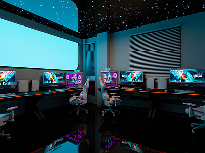 现代网吧 电竞包厢 网吧包厢中庭 网咖包间 网吧室内景观中庭 电竞网咖包房