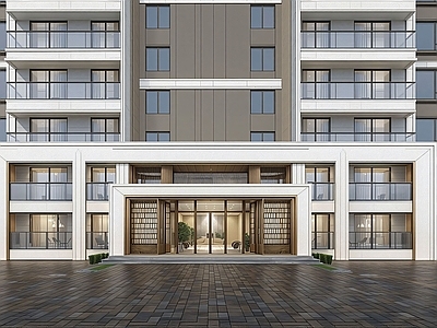 现代小区建筑 现代简约单元大堂
