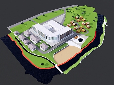 现代小公建 建筑外观 地形轴测