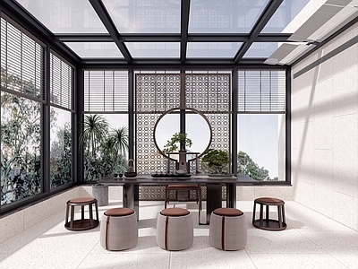 新中式中式茶室 别墅茶室 阳台茶室 茶室柜