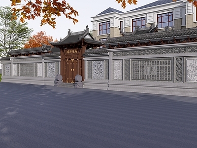 新中式中式古建筑 门楼 影壁墙 古建筑 庭院