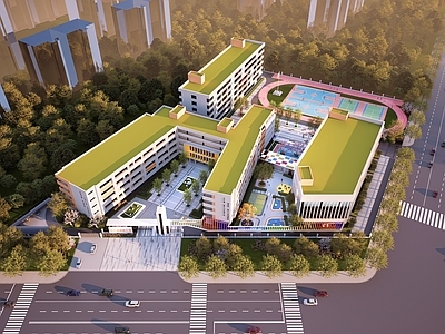 现代教育校园景观 现代学校景观 小学校园景观 学校趣味活动场地 中小学建筑