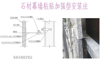 幕墙结构节点 粘贴加强型幕墙 石材粘贴加强型 石材幕墙安装做法 施工图