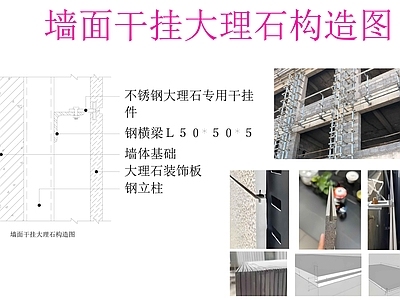 幕墙结构节点 墙面干挂大理石 石材墙面 石材幕墙 石材干挂 施工图