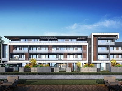 现代别墅外观 多层别墅 院前景观 现代别墅外观