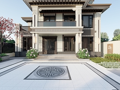 新中式现代别墅庭院 自建房 新中式别墅 自建别墅 新中式庭院