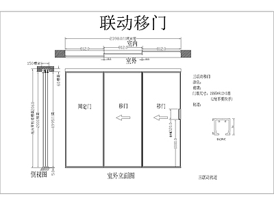 现代极简门 钢化玻璃门 会所门 铝合金门 铝框玻璃联动门 铝合金联动 门 施工图