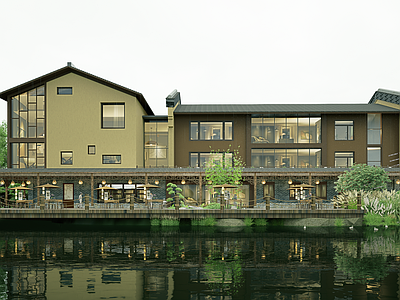 中式新中式餐饮建筑 乡村岭南商业建筑