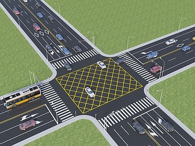现代道路 现代道路 道路指示牌 信号灯 汽车 公交车