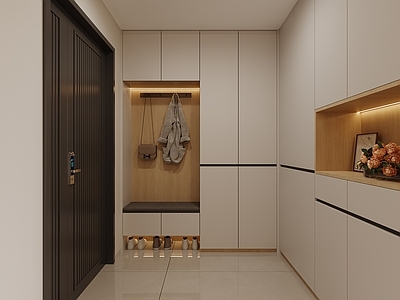 现代玄关 玄关鞋柜 L形免拉手衣柜