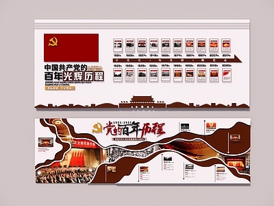 现代文化墙 党建文化墙 百年历程