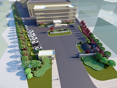 现代办公园区景观 办公园区景观 厂房景观