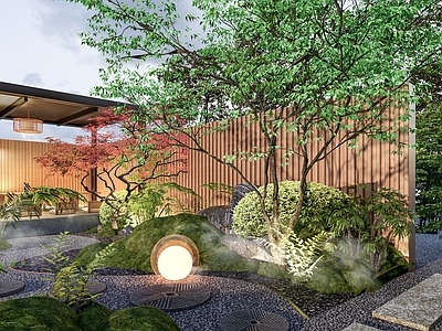 新中式现代庭院小品 庭院 枯山水 旱溪 禅意 球灯