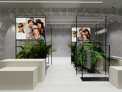 现代极简服装店 男装店 箱包店 中区展示 植物造景 休息区