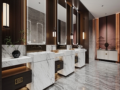 新中式中式公共卫生间 酒店卫生间