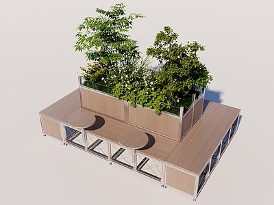 现代景观座椅 户外景观座椅 花箱 植物组合