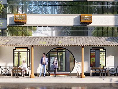 公交站台景观 仿古公交站 施工图