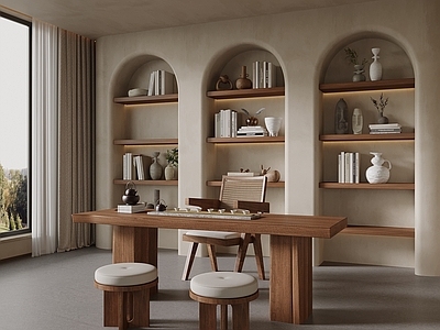 侘寂中古茶室 风茶室 茶叶柜 茶桌椅 茶台