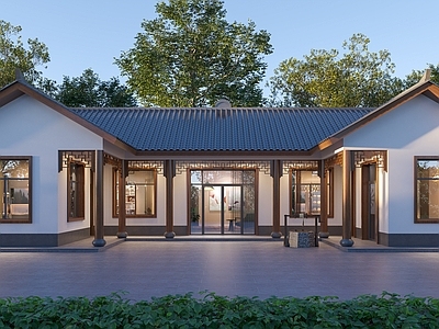 现代新中式四合院 自建房 三合院