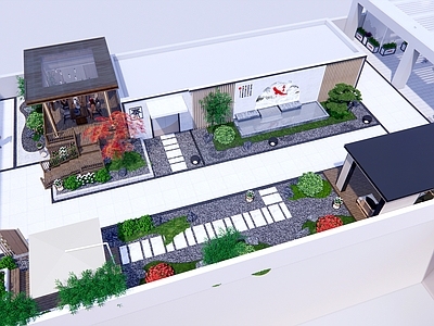 新中式屋顶花园 庭院景观 禅意景观亭