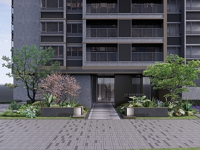 现代入口大门 单元入户门 仪式归家 景观入户墙 植物花境 宅间景观