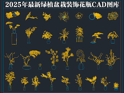 2025年最新绿植盆栽装饰花瓶CAD图库