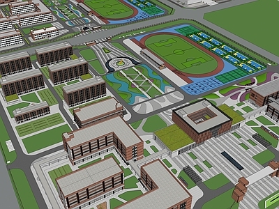 现代教育校园景观 学校 校园景观 全景