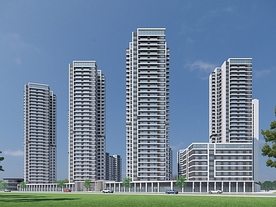 现代小区建筑 高层住宅小区 沿街商业