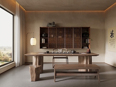 侘寂茶室 侘寂风茶室 茶桌椅 茶柜