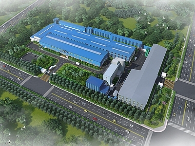 现代办公园区景观 厂区景观 工厂鸟瞰 车间厂区