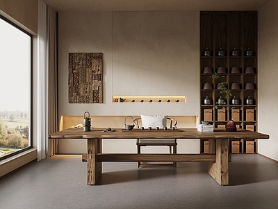 侘寂茶室 侘寂风茶室 茶桌椅 茶柜