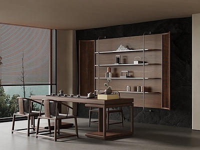 新中式茶室 新中式茶室 茶桌椅 茶柜 置物架