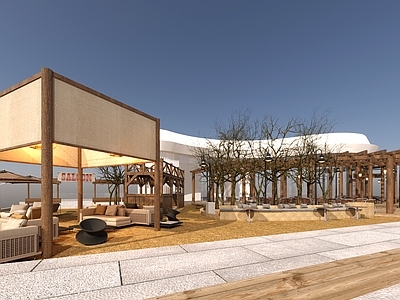 美式工业西餐厅 西部美式餐厅 荒漠风餐厅 户外就餐区 廊架 户外舞台