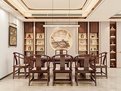 新中式中式茶室 新中式茶室书房 红木茶台画案 巧夺天工红木家具 红木家具茶台椅 红木画案书房