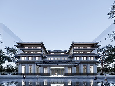 新中式现代会所 新中式会所 售楼部建筑 独栋多层别墅