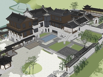 新中式中式四合院 潮汕四合院建筑 农村四合院建筑