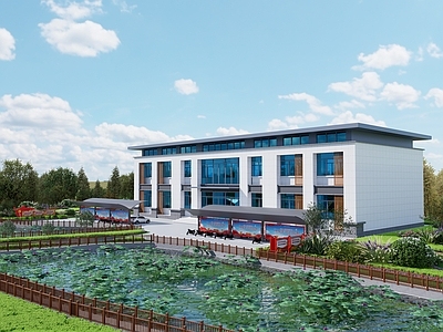 现代新中式小公建 建筑连廊 办公楼