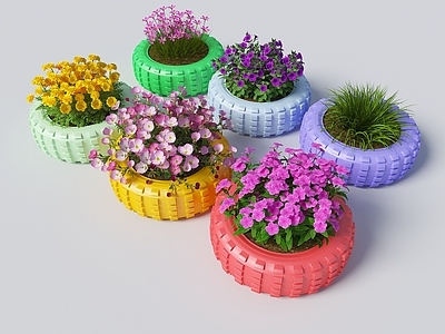 花草 轮胎花池 轮胎花盆 花卉 花朵 轮胎花箱