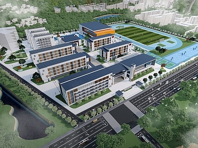 新中式现代学校建筑 校园建筑 校园规划 校园鸟瞰图 校门 校园文化