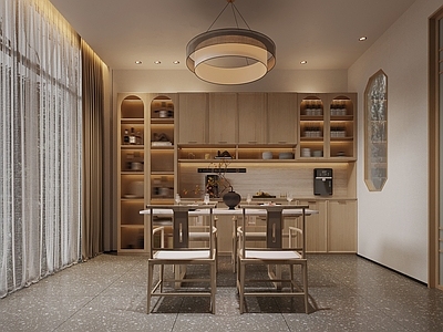 新中式家居餐厅 新中式餐厅 酒柜 餐桌椅