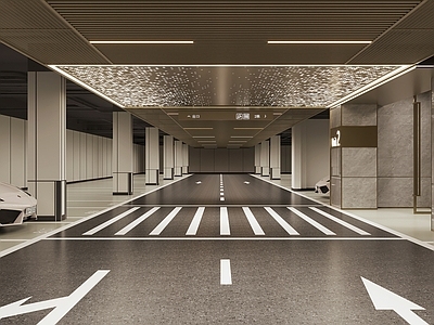 现代轻奢室内停车场 停车场 地下停车场 车道