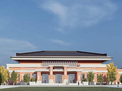 新中式中式学校建筑 新中式学校综合楼 教育建筑 综合楼 文化建筑 新中式教育建筑