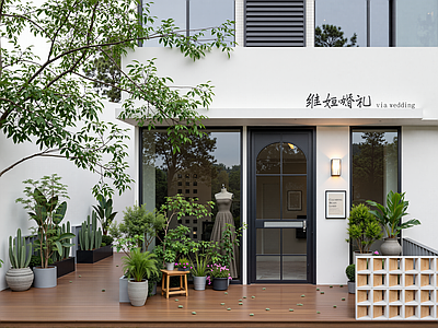 复古门头 复古门头现代门头 婚纱店门头植物